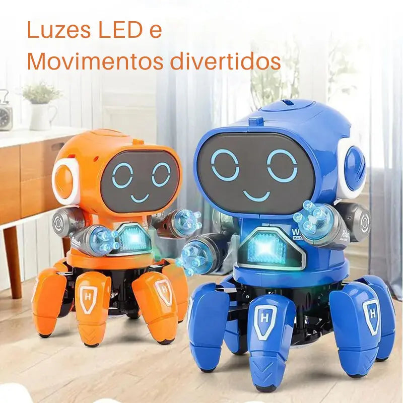 Robô Aranha Dançarino 6 Pernas Com Luz, Som E Movimento - BOT DANCE